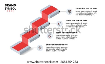 Infographic template with icons and 4 options or steps. Isometric staircase. Can be used for workflow layout, diagram, banner, webdesign. Vector illustration