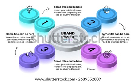 Infographic template with icons and 4 options or steps. Isometric columns. Can be used for workflow layout, diagram, banner, webdesign. Vector illustration