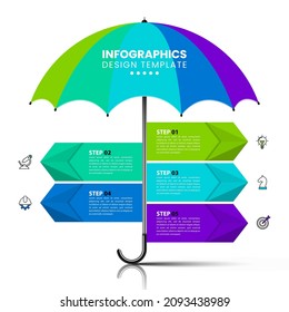 Infographic template with icons and 5 options or steps. Umbrella. Can be used for workflow layout, diagram, banner, webdesign. Vector illustration