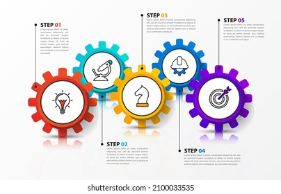 Infographic template with icons and 5 options or steps. Gears. Can be used for workflow layout, diagram, banner, webdesign. Vector illustration