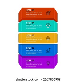 Infographic template with icons and 5 options or steps. 3d ladder. Can be used for workflow layout, diagram, banner, webdesign. Vector illustration