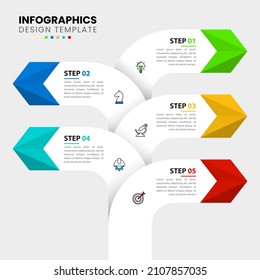 Infographic template with icons and 5 options or steps. Signpost. Can be used for workflow layout, diagram, banner, webdesign. Vector illustration