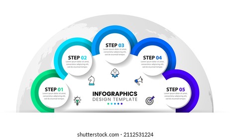 Infographic template with icons and 5 options or steps. Planet. Can be used for workflow layout, diagram, banner, webdesign. Vector illustration