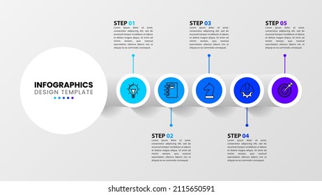 Infographic template with icons and 5 options or steps. Columns. Can be used for workflow layout, diagram, banner, webdesign. Vector illustration