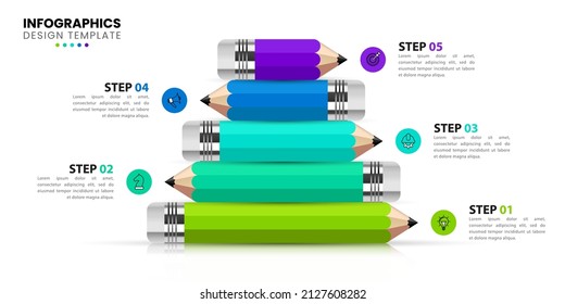 Infographic template with icons and 5 options or steps. Pencil. Can be used for workflow layout, diagram, banner, webdesign. Vector illustration