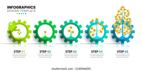 Infographic template with icons and 5 options or steps. Money. Can be used for workflow layout, diagram, banner, webdesign. Vector illustration