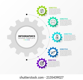 Infographic template with icons and 5 options or steps. Gears. Can be used for workflow layout, diagram, banner, webdesign. Vector illustration