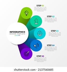 Infographic template with icons and 5 options or steps. Column. Can be used for workflow layout, diagram, banner, webdesign. Vector illustration