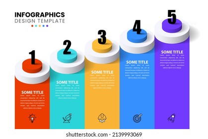 Infografische Vorlage mit Symbolen und 5 Optionen oder Schritten. Kann für Workflow-Layout, Diagramm, Banner, Webdesign verwendet werden. Vektorgrafik