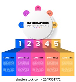 Infographic template with icons and 5 options or steps. Can be used for workflow layout, diagram, banner, webdesign. Vector illustration