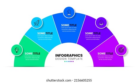 Infographic template with icons and 5 options or steps. Circle. Can be used for workflow layout, diagram, banner, webdesign. Vector illustration