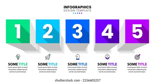 Infographic template with icons and 5 options or steps. Squares. Can be used for workflow layout, diagram, banner, webdesign. Vector illustration