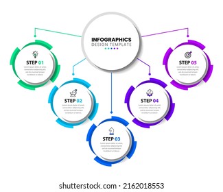 Plantilla de infografía con iconos y 5 opciones o pasos. Engranajes. Se puede utilizar para diseño de flujo de trabajo, diagrama, banner, diseño web. Ilustración del vector