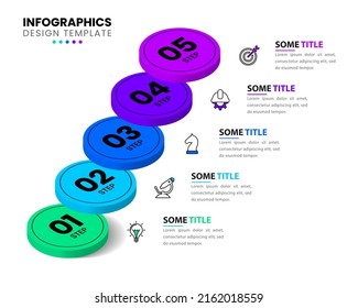 Plantilla de infografía con iconos y 5 opciones o pasos. Columnas. Se puede utilizar para diseño de flujo de trabajo, diagrama, banner, diseño web. Ilustración del vector