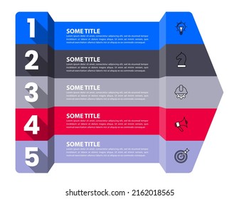 Infographic template with icons and 5 options or steps. Arrow. Can be used for workflow layout, diagram, banner, webdesign. Vector illustration