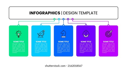 Infographic template with icons and 5 options or steps. Rectangles. Can be used for workflow layout, diagram, banner, webdesign. Vector illustration