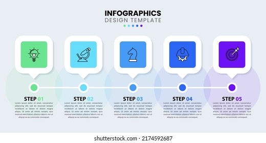 Infografische Vorlage mit Symbolen und 5 Optionen oder Schritten. Zeitplan. Kann für Workflow-Layout, Diagramm, Banner, Webdesign verwendet werden. Vektorgrafik