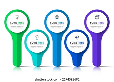 Plantilla de infografía con iconos y 5 opciones o pasos. Se puede utilizar para diseño de flujo de trabajo, diagrama, banner, diseño web. Ilustración del vector