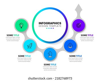 Infographic template with icons and 5 options or steps. Circle. Can be used for workflow layout, diagram, banner, webdesign. Vector illustration