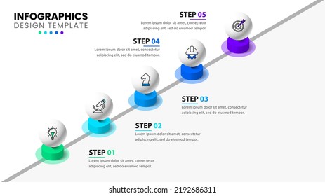 Infographic template with icons and 5 options or steps. Can be used for workflow layout, diagram, banner, webdesign. Vector illustration