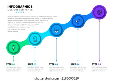 Infographic template with icons and 5 options or steps. Stairs. Can be used for workflow layout, diagram, banner, webdesign. Vector illustration