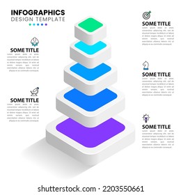 Infographic template with icons and 5 options or steps. Pyramid. Can be used for workflow layout, diagram, banner, webdesign. Vector illustration