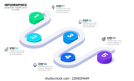 Infographic template with icons and 5 options or steps. Isometric line. Can be used for workflow layout, diagram, banner, webdesign. Vector illustration