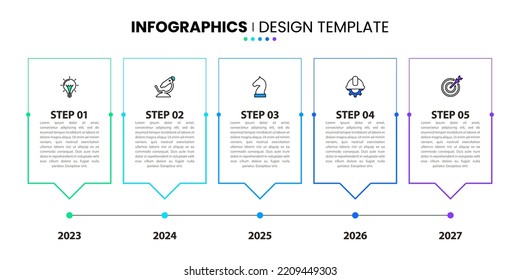 Infografische Vorlage mit Symbolen und 5 Optionen oder Schritten. Kann für Workflow-Layout, Diagramm, Banner, Webdesign verwendet werden. Vektorgrafik