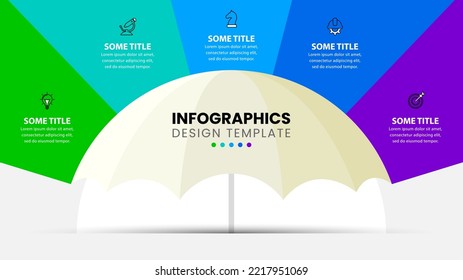 Infographic template with icons and 5 options or steps. Umbrella. Can be used for workflow layout, diagram, banner, webdesign. Vector illustration