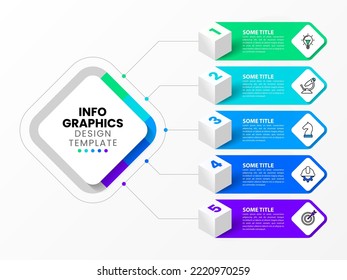 Infographic template with icons and 5 options or steps. Rectangle. Can be used for workflow layout, diagram, banner, webdesign. Vector illustration
