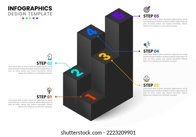 Infographic template with icons and 5 options or steps. Columns. Can be used for workflow layout, diagram, banner, webdesign. Vector illustration