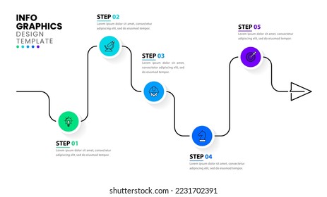 Infographic template with icons and 5 options or steps. Can be used for workflow layout, diagram, banner, webdesign. Vector illustration