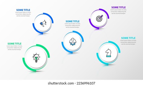 Infographic template with icons and 5 options or steps. Gear. Can be used for workflow layout, diagram, banner, webdesign. Vector illustration