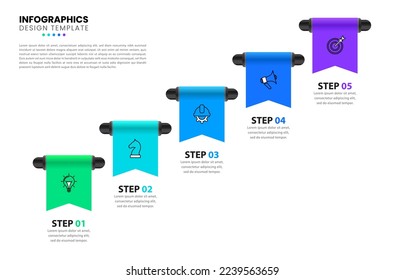 Infographic template with icons and 5 options or steps. Can be used for workflow layout, diagram, banner, webdesign. Vector illustration