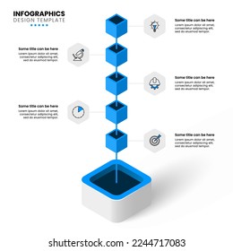 Plantilla de infografía con iconos y 5 opciones o pasos. Cubos. Se puede utilizar para diseño de flujo de trabajo, diagrama, banner, diseño web. Ilustración del vector