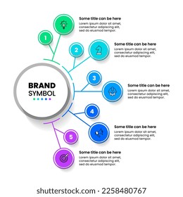 Infographic template with icons and 5 options or steps. Circle. Can be used for workflow layout, diagram, banner, webdesign. Vector illustration