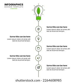 Plantilla de infografía con iconos y 5 opciones o pasos. Energía verde. Se puede utilizar para diseño de flujo de trabajo, diagrama, banner, diseño web. Ilustración del vector