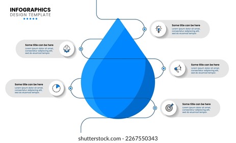 Infographic template with icons and 5 options or steps. Water drop. Can be used for workflow layout, diagram, banner, webdesign. Vector illustration