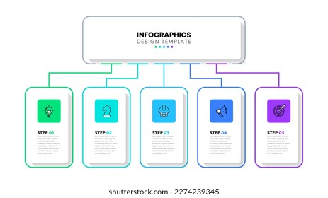 Plantilla de infografía con iconos y 5 opciones o pasos. Se puede utilizar para diseño de flujo de trabajo, diagrama, banner, diseño web. Ilustración del vector