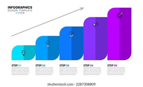 Infographic template with icons and 5 options or steps. Growing columns. Can be used for workflow layout, diagram, banner, webdesign. Vector illustration