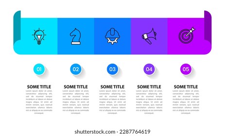 Infographic template with icons and 5 options or steps. Pieces of paper. Can be used for workflow layout, diagram, banner, webdesign. Vector illustration