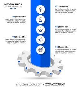 Infographic template with icons and 5 options or steps. Gear. Can be used for workflow layout, diagram, banner, webdesign. Vector illustration