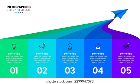 Infographic template with icons and 5 options or steps. Paper plane. Can be used for workflow layout, diagram, webdesign. Vector illustration