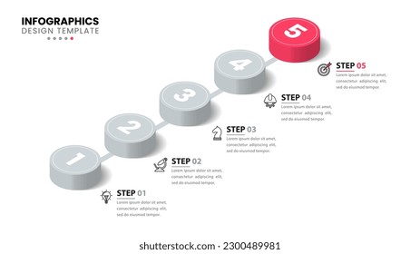 Infographic template with icons and 5 options or steps. Isometric line. Can be used for workflow layout, diagram, banner, webdesign. Vector illustration