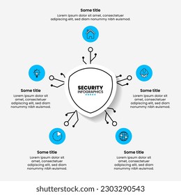 Infographic template with icons and 5 options or steps. Security concept. Can be used for workflow layout, diagram, banner, webdesign. Vector illustration