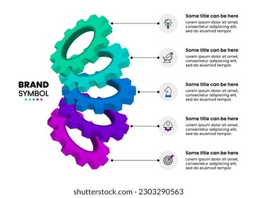 Infographic template with icons and 5 options or steps. 3d gears. Can be used for workflow layout, diagram, webdesign. Vector illustration