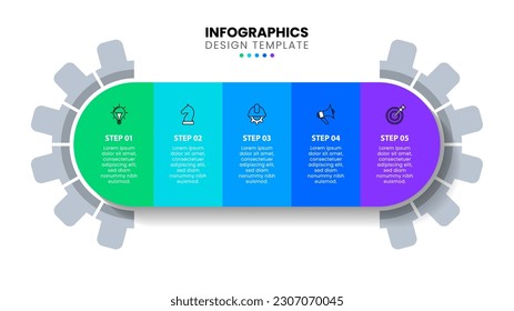 Infographic template with icons and 5 options or steps. Gear. Can be used for workflow layout, diagram, banner, webdesign. Vector illustration