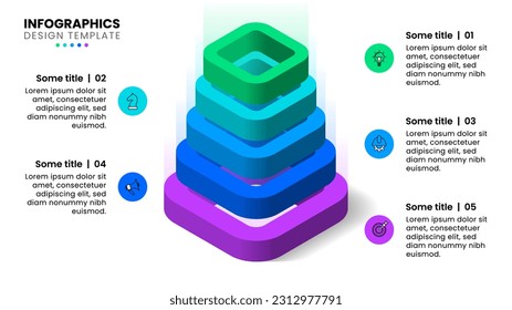 Infographic template with icons and 5 options or steps. Pyramid. Can be used for workflow layout, diagram, banner, webdesign. Vector illustration