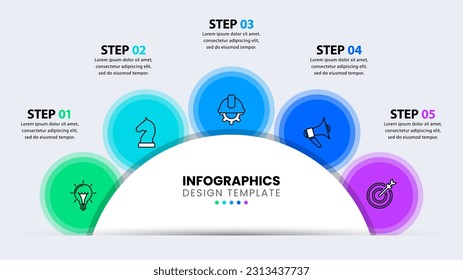 Plantilla de infografía con iconos y 5 opciones o pasos. Círculo. Se puede utilizar para diseño de flujo de trabajo, diagrama, banner, diseño web. Ilustración del vector