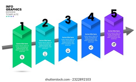 Infographic template with icons and 5 options or steps. Abstract stairs. Can be used for workflow layout, diagram, webdesign. Vector illustration